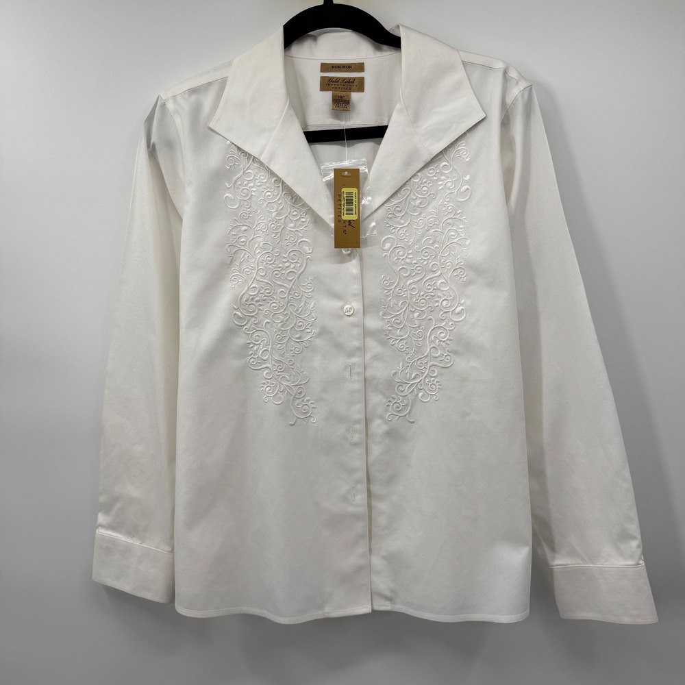 Gold Label Investements Womens Size 16P Dress Shirt Petite White Long Sleeve New